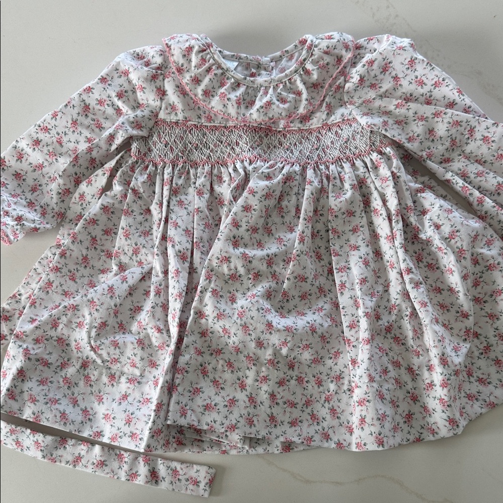 Edgehill Collection White Dress with Pink Floral Print
